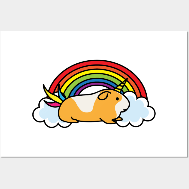 Guinea Pig Unicorn Rainbow Clouds Happy Positive Furry Pet Wall Art by Mayzin